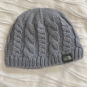 North Face Gray Fleece Lined Cable Knit Beanie
